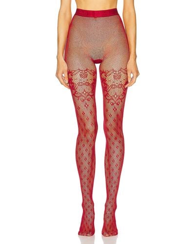 Wolford Fleur Net Tights - Red