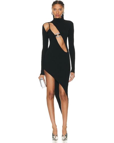 David Koma Crystal Buckle Cutout Asymmetrical Knit Dress - Black