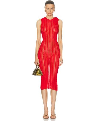Blumarine Midi Dress With Ruffles - Red