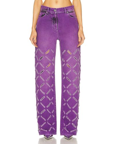 Versace Laser Cut Wide Leg Jean - Purple