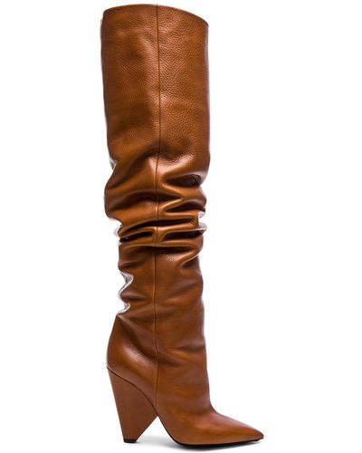 Saint Laurent Leather Niki Thigh High Boots - Brown