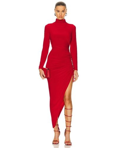Norma Kamali Long Sleeve Turtleneck Side Drape Gown - Red