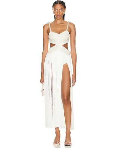 PATBO All-over Fringe Sleeveless Maxi Dress - White