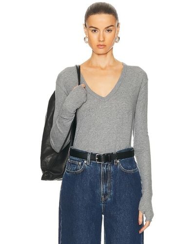 Enza Costa Cashmere Loose Long Sleeve V Top - Gray