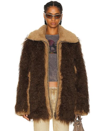 DIESEL Shaggy Jacket With Teddy Panels - Brown