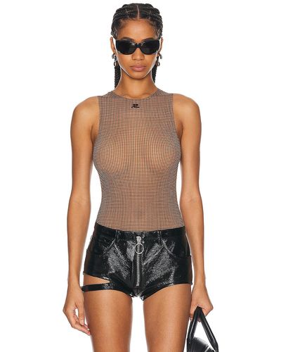 Courreges Buckle Checked 2nd Skin Bodysuit Top - Black