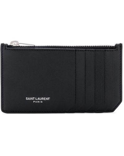Saint Laurent Logo Grained Leather Card Holder - Black