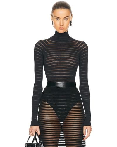 Alaïa Striped Highneck Bodysuit - Black