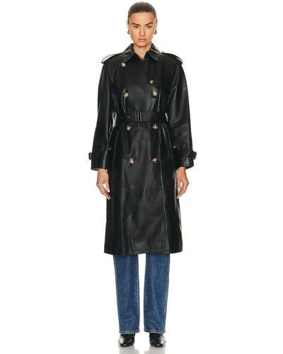 Burberry Leather Double Breasted Trench Coat - Black
