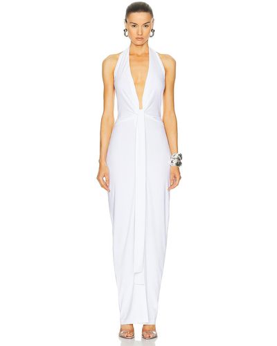Norma Kamali Tie Front Halter Gown - White