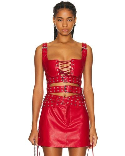 Monse Double Belted Leather Bra Top - Red