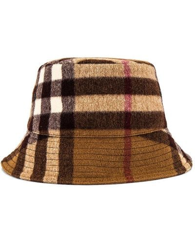 Burberry Cashmere Giant Check Bucket Hat - Brown