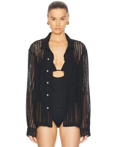 Bode Meandering Lace Long Sleeve Shirt - Black