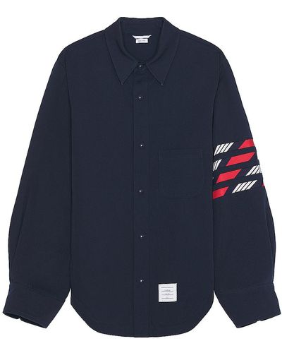 Thom Browne 4 Bar Snap Front Shirt Jacket - Blue