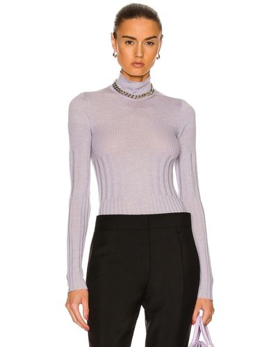 Givenchy Long Sleeve Cyclist Neck Ribbed Sweater - Purple
