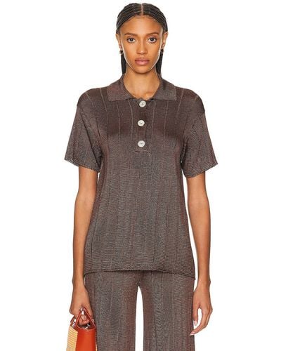 Calle Del Mar Short Sleeve Wide Rib Polo Top - Brown