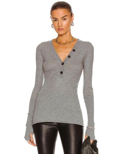 Enza Costa Cashmere Long Sleeve Cuffed Henley Top - Gray