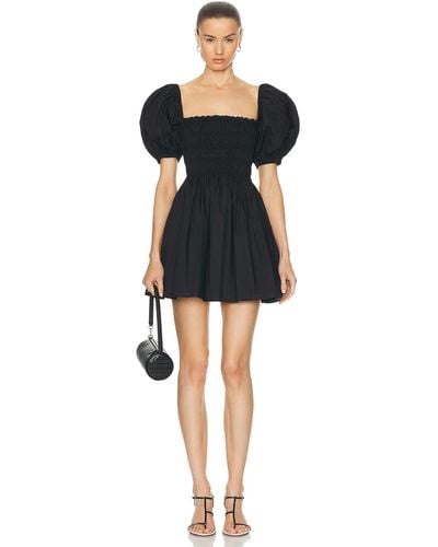 Matteau Shirred Peasant Mini Dress - Black