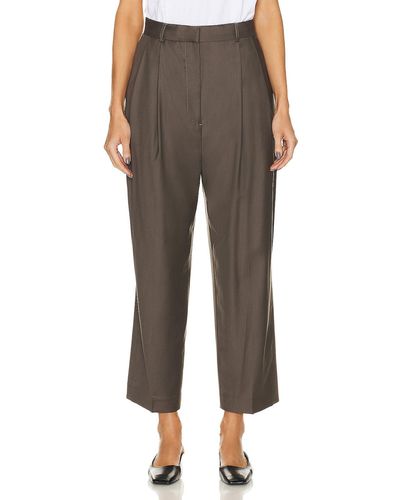 Totême Double Pleated Cropped Trouser - Brown