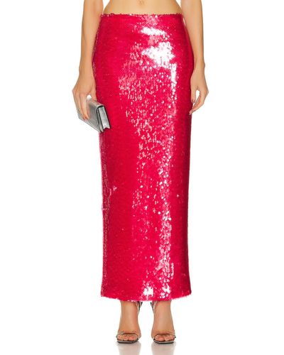 LAPOINTE Stretch Sequin Long Pencil Skirt - Red