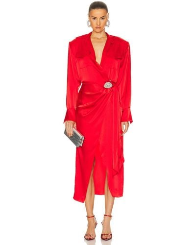David Koma Crystal Lip Wrap Dress - Red
