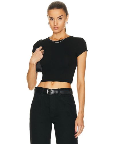 Enza Costa Silk Knit Cropped Cap Sleeve T-shirt - Black