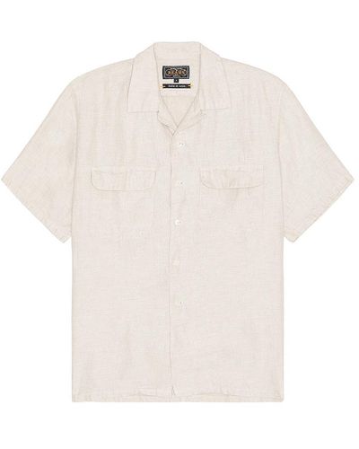 Beams Plus Open Collar Short Sleeve Linen Chambray Shirt - White