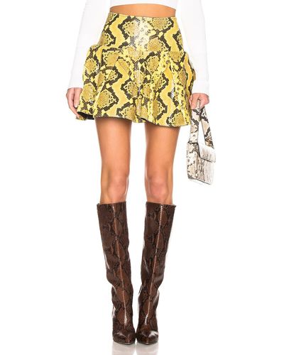 Marques'Almeida Pleated Snake Print Leather Mini Skirt - Yellow