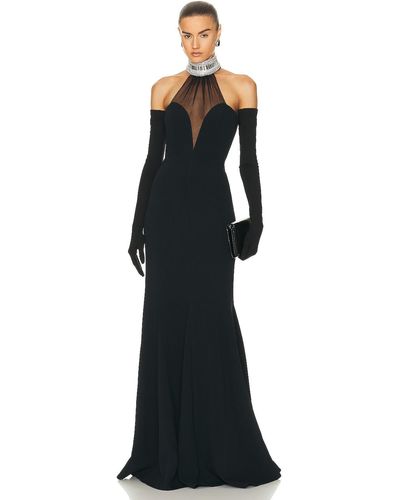 David Koma For Fwrd Crystal Halter Gown With Gloves - Blue