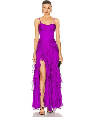 PATBO Bustier Ruffle Maxi Dress - Purple