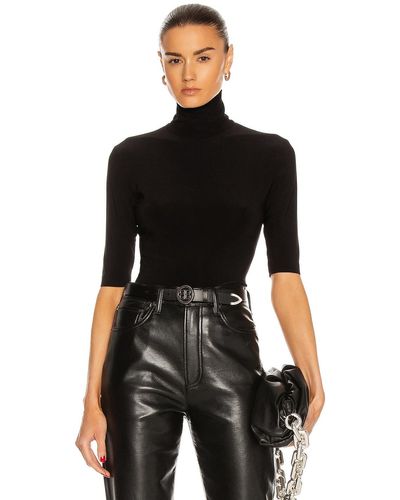 Norma Kamali Slim Fit Short Sleeve Turtleneck Top - Black