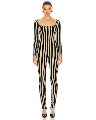 LAQUAN SMITH Off Shoulder Striped Catsuit - Black