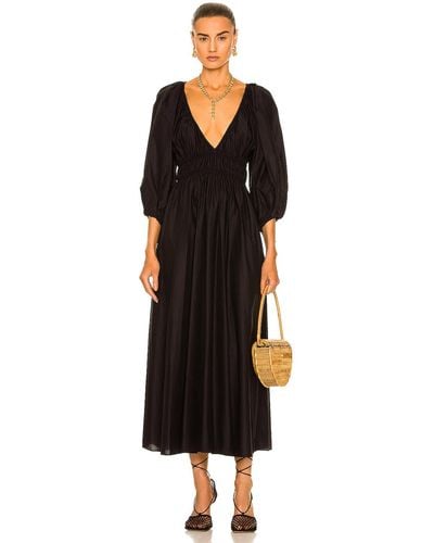Matteau Shirred Plunge Maxi Dress - Black