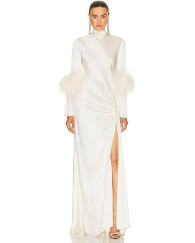 LAPOINTE Doubleface Satin Bias Tab Slit Maxi Dress In - White