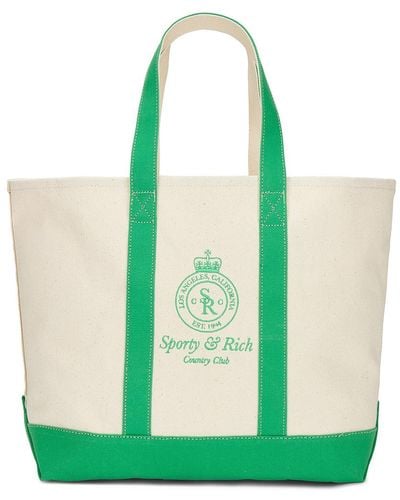 Sporty & Rich Crown Logo Embroidered Two Tone Tote Bag - Blue