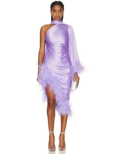 PATBO Feather Trim Oscar Dress - Purple