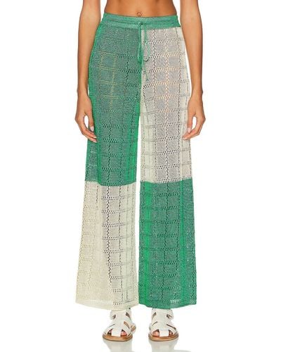 Calle Del Mar Two Tone Crochet Patchwork Pant - Green