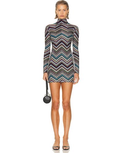 Missoni Long Sleeve Dress In Blue, Red, White & Nocturnal - Black