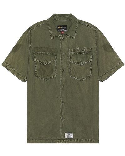 Alpha Industries Short Sleeve Washed Fatigue Shirt Jacket - Green