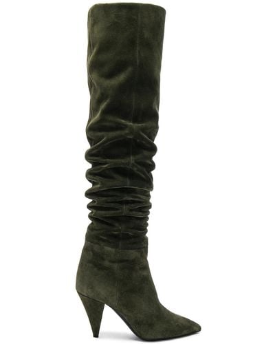 Saint Laurent Era Suede Heeled Thigh High Boots In Army Green