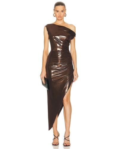 Norma Kamali Drop Shoulder Side Drape Gown - Brown