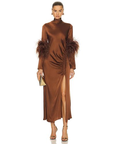 LAPOINTE Doubleface Satin Bias Tab Slit Ostrich Dress - Brown