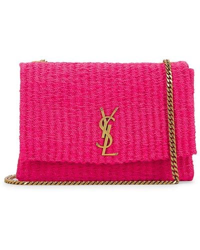 Saint Laurent Kate Rafia Shoulder Bag - Pink