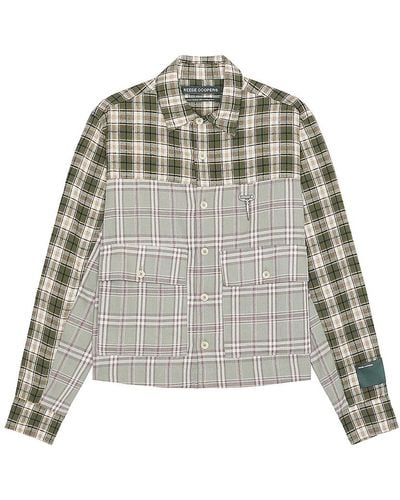 Reese Cooper Cropped Split Flannel Shirt - Green