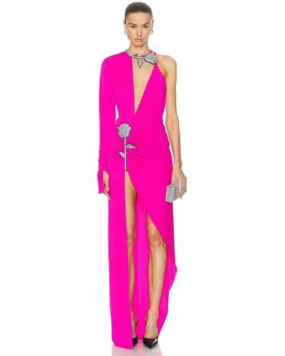 David Koma Crystal Rose Ruched Gown - Pink