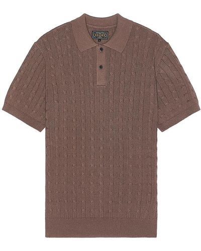 Beams Plus Knit Polo Cable - Brown