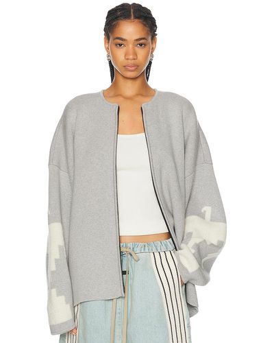 Fear Of God Wool Cashmere Blend Thunderbird Full Zip Sweater - Gray