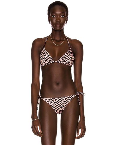 Versace Monogram Triangle Bikini Top - Brown