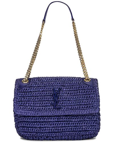 Saint Laurent Medium Niki Raffia Monogramme Chain Bag - Blue