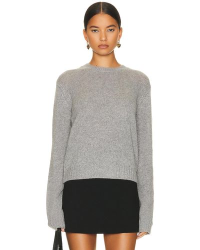 Enza Costa Long Sleeve Cashmere Crew Neck Sweater - Gray